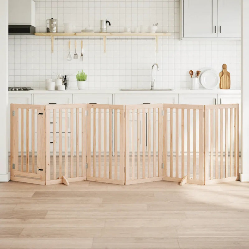 Dog Gate with Door Foldable 6 Panels 300 cm Poplar Wood