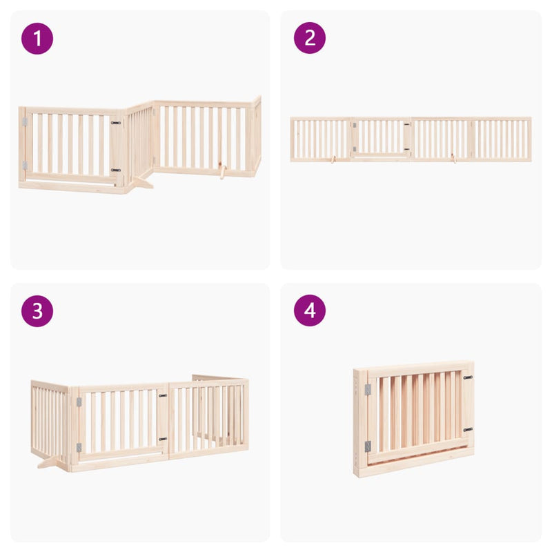 vidaXL Dog Gate with Door Foldable 4 Panels 320 cm Poplar Wood