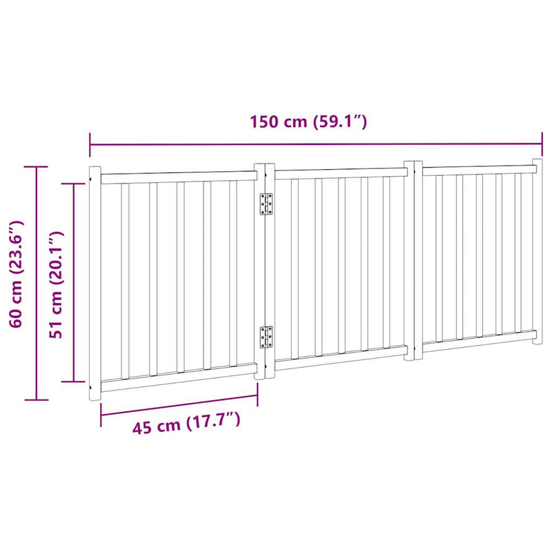 vidaXL Dog Gate Foldable 3 Panels 150 cm Solid Wood Fir