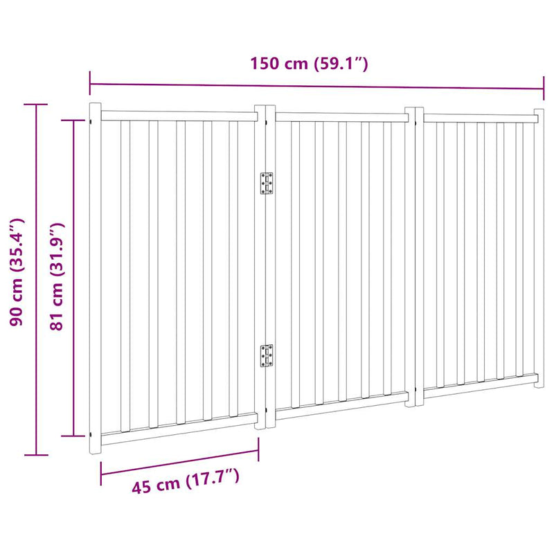 vidaXL Dog Gate Foldable 3 Panels 150 cm Solid Wood Fir