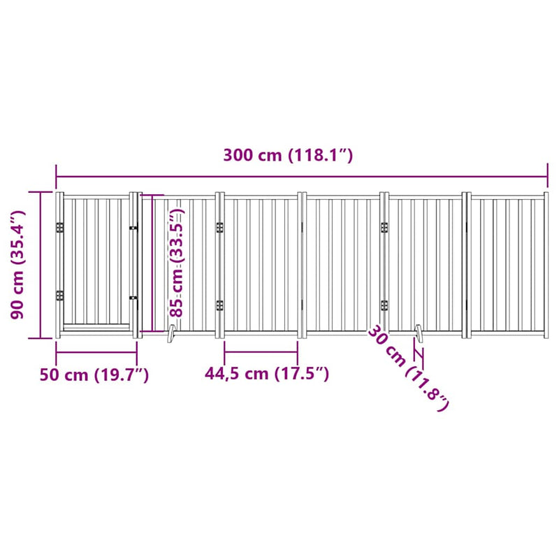 vidaXL Dog Gate with Door Foldable 6 Panels 300 cm Solid Wood Fir