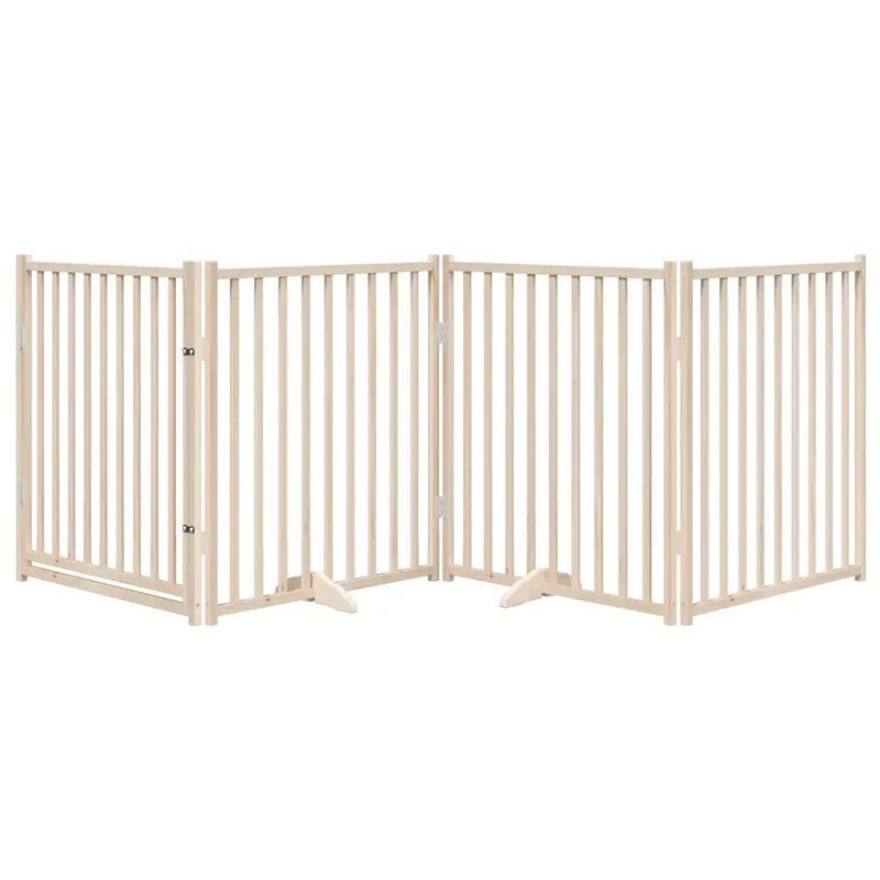 Dog Gate with Door Foldable 4 Panels 320 cm Solid Wood Fir