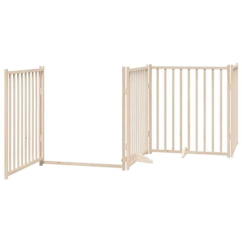 Dog Gate with Door Foldable 4 Panels 320 cm Solid Wood Fir