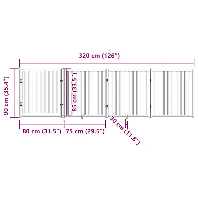 Dog Gate with Door Foldable 4 Panels 320 cm Solid Wood Fir