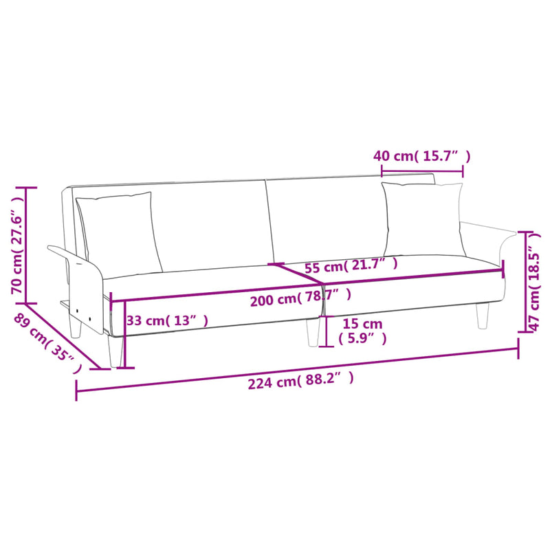 vidaXL Sofa Bed with Armrests Black Fabric