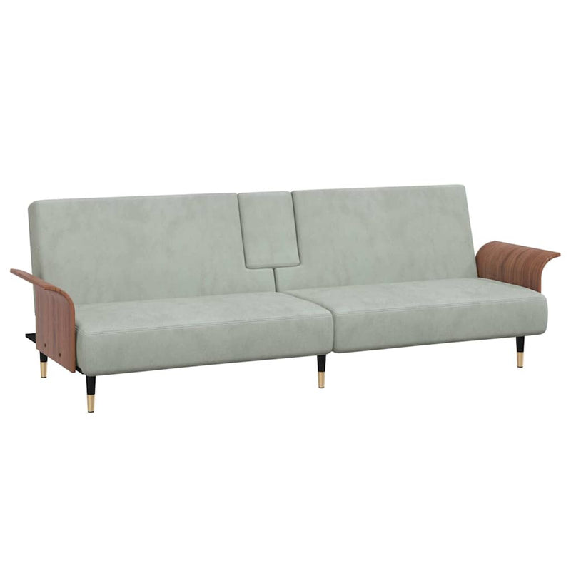 vidaXL Sofa Bed with Cup Holders Light Grey Velvet