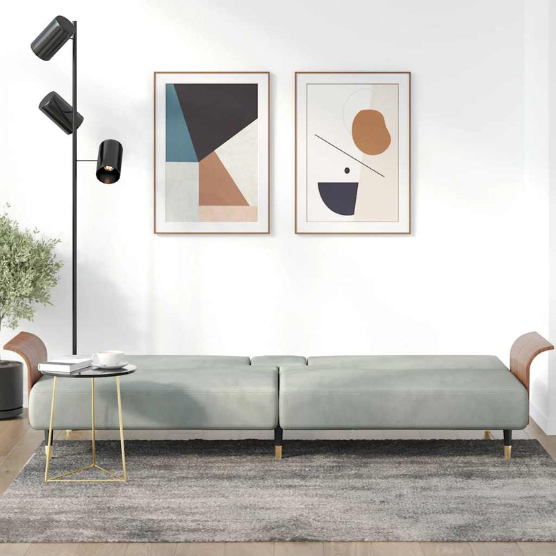 vidaXL Sofa Bed with Cup Holders Light Grey Velvet