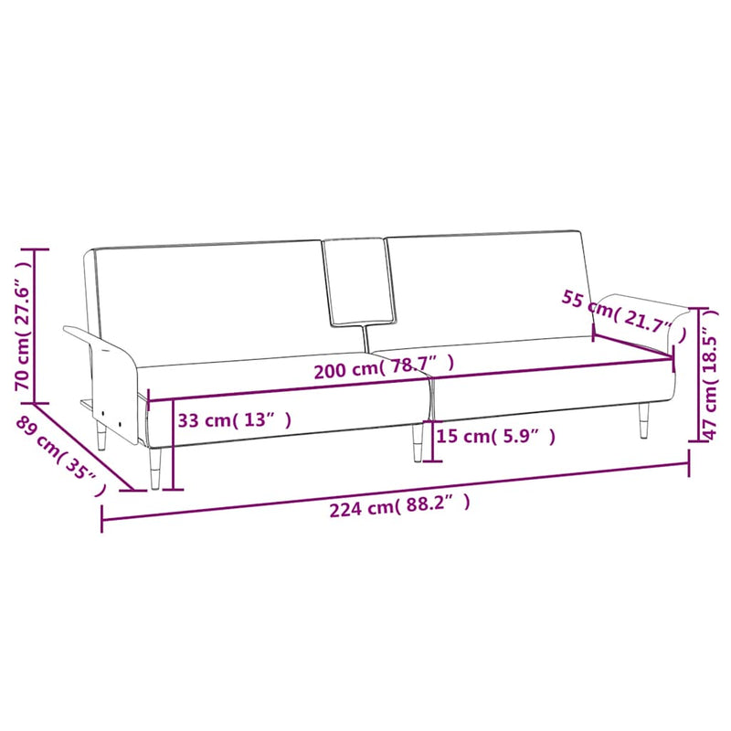 vidaXL Sofa Bed with Cup Holders Light Grey Velvet