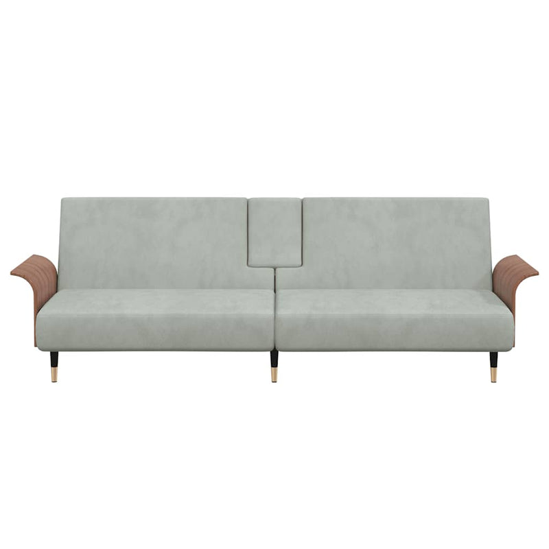 vidaXL Sofa Bed with Cup Holders Light Grey Velvet