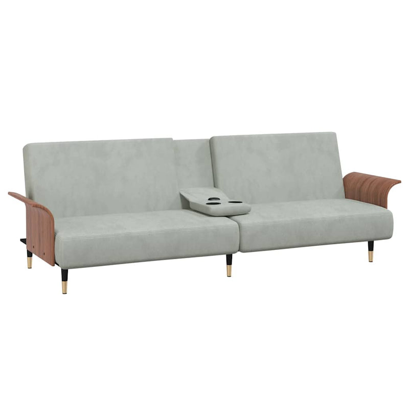 vidaXL Sofa Bed with Cup Holders Light Grey Velvet
