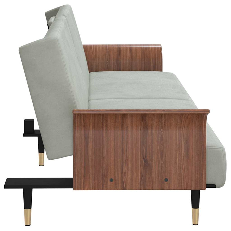 vidaXL Sofa Bed with Cup Holders Light Grey Velvet