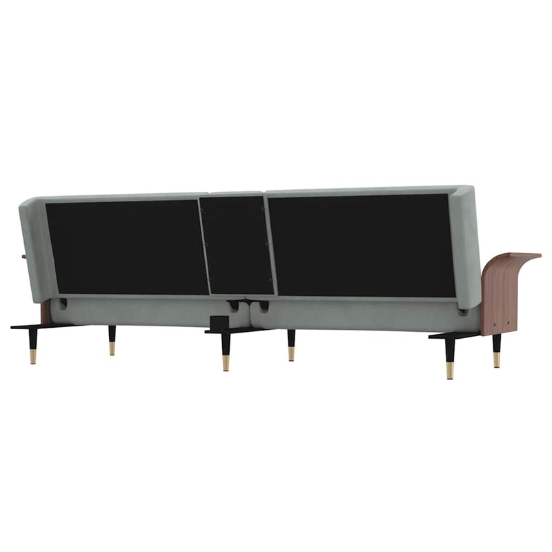 vidaXL Sofa Bed with Cup Holders Light Grey Velvet