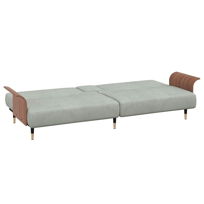 vidaXL Sofa Bed with Cup Holders Light Grey Velvet