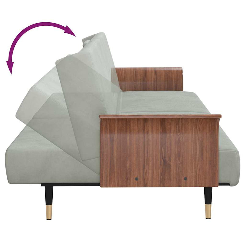 vidaXL Sofa Bed with Cup Holders Light Grey Velvet