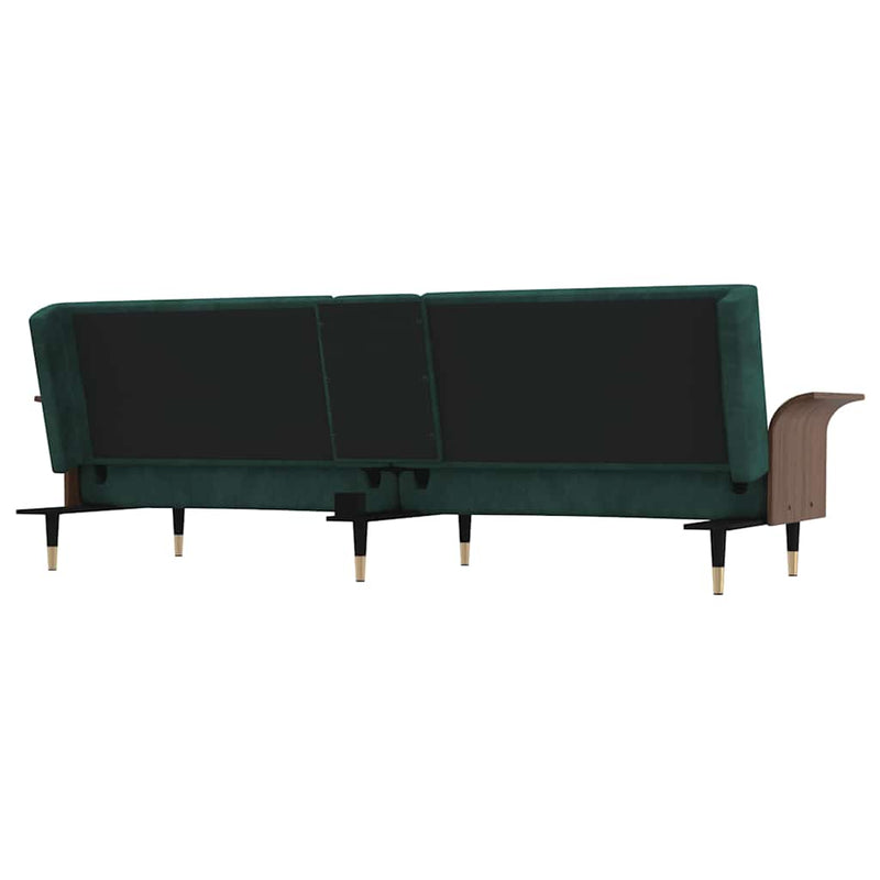 Sofa Bed with Cup Holders Dark Green Velvet