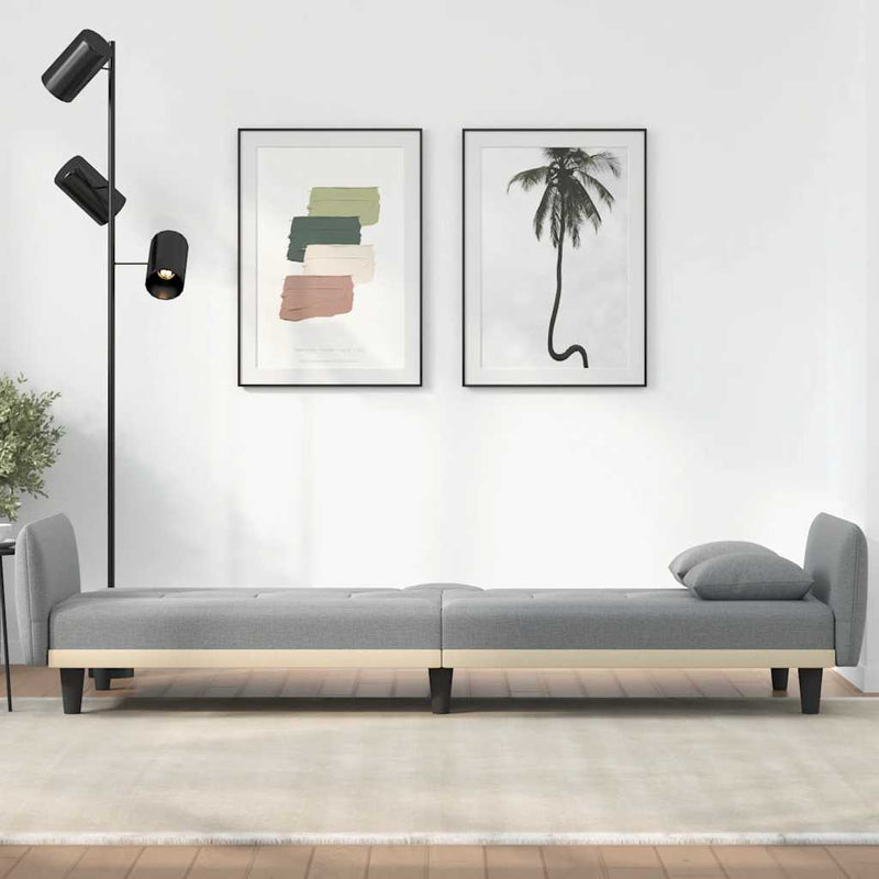 vidaXL Sofa Bed with Cup Holders Light Grey Fabric