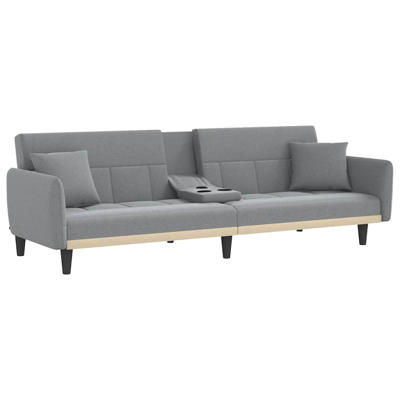 vidaXL Sofa Bed with Cup Holders Light Grey Fabric