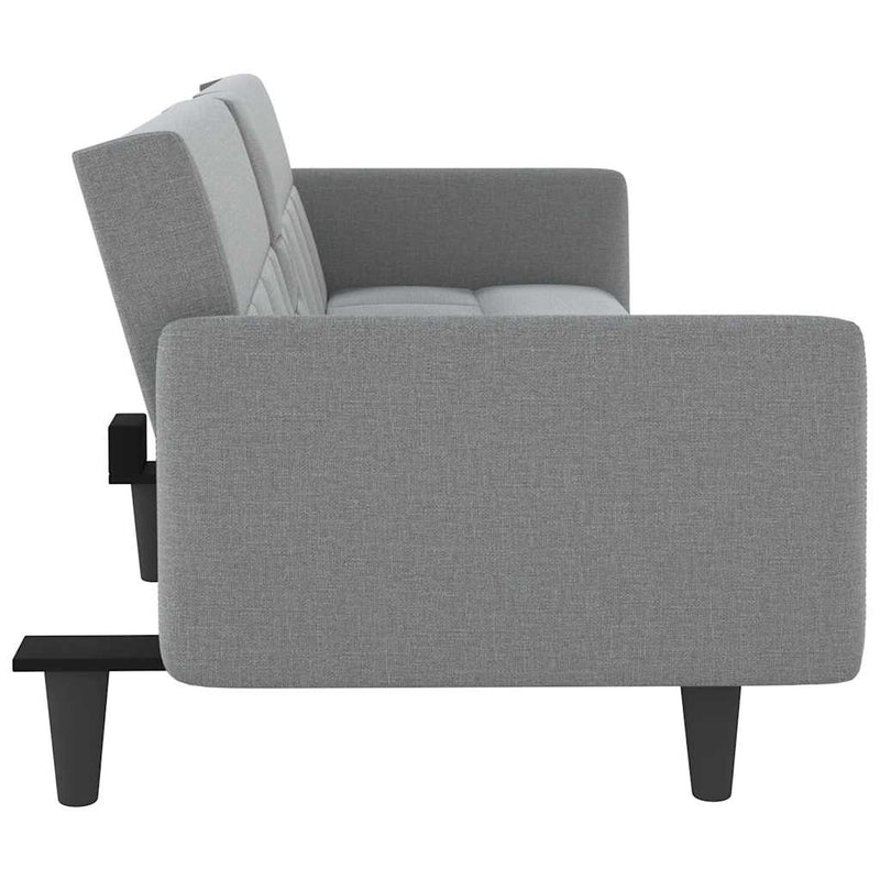 vidaXL Sofa Bed with Cup Holders Light Grey Fabric