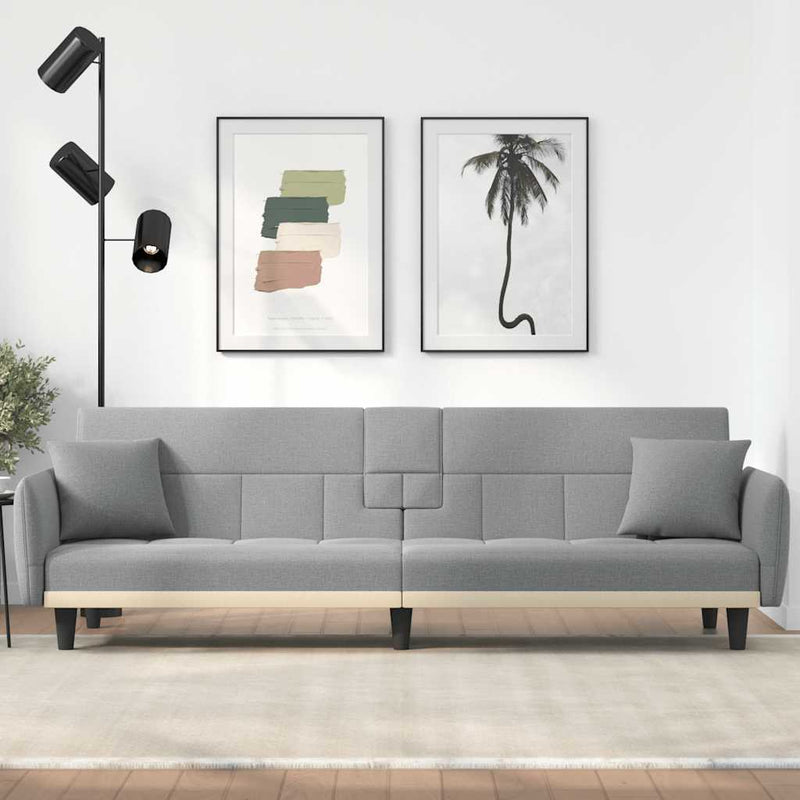 vidaXL Sofa Bed with Cup Holders Light Grey Fabric