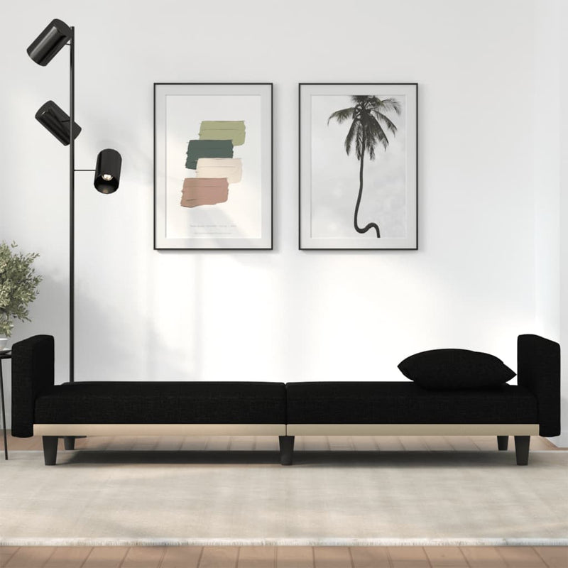 vidaXL Sofa Bed with Cushions Black Fabric