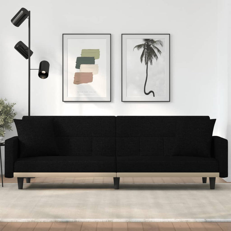 vidaXL Sofa Bed with Cushions Black Fabric