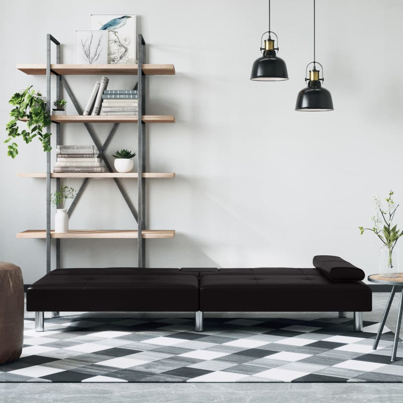 vidaXL Sofa Bed with Cup Holders Black Faux Leather