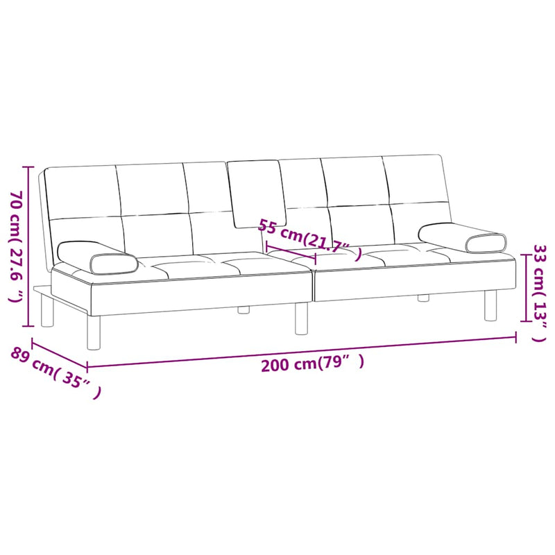 vidaXL Sofa Bed with Cup Holders Black Faux Leather