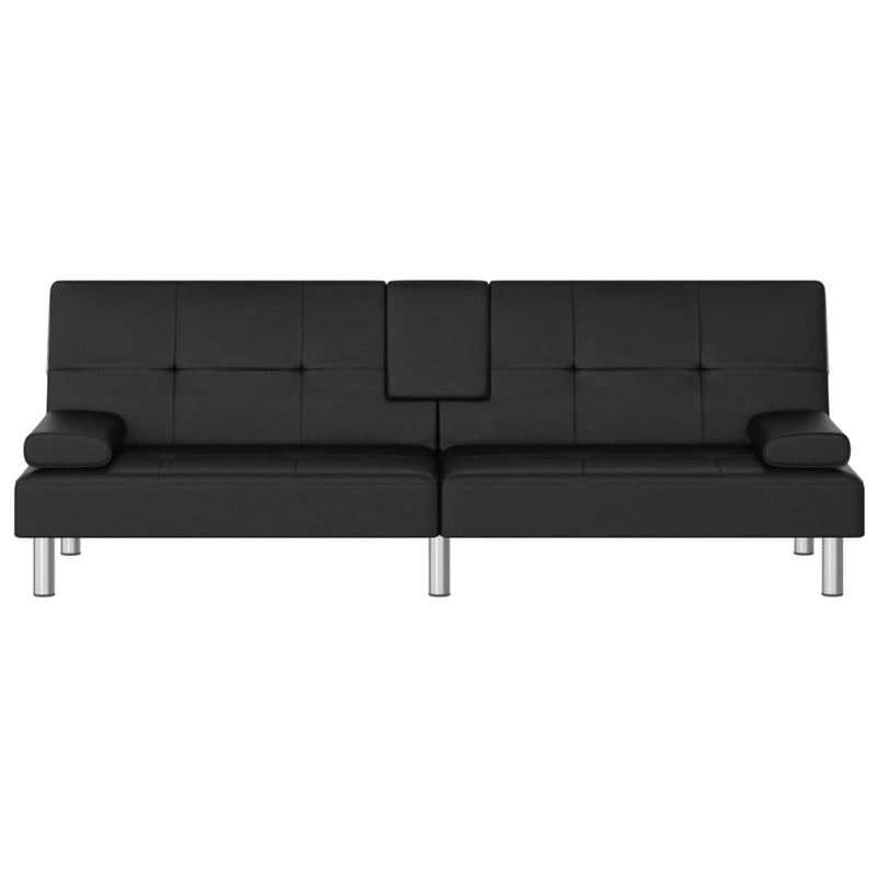 Sofa Bed with Cup Holders Black Faux Leather