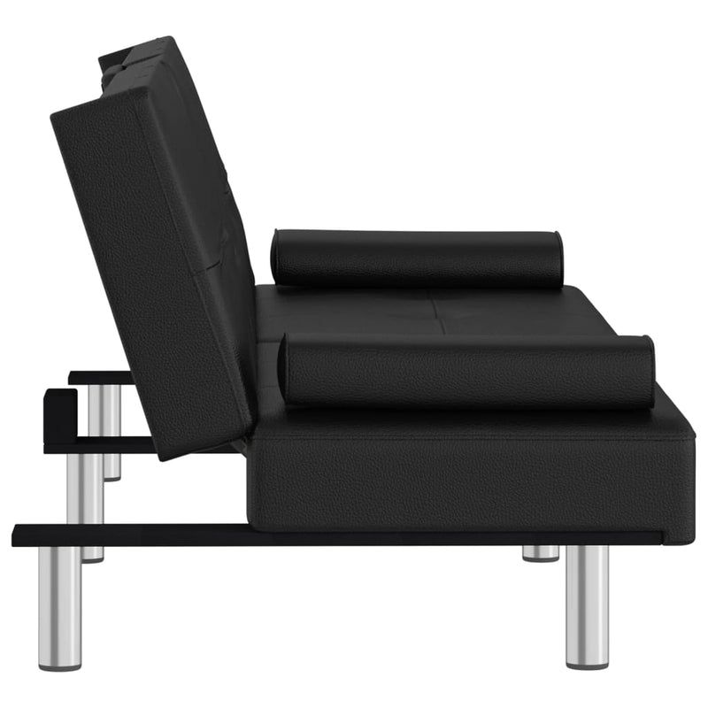 vidaXL Sofa Bed with Cup Holders Black Faux Leather