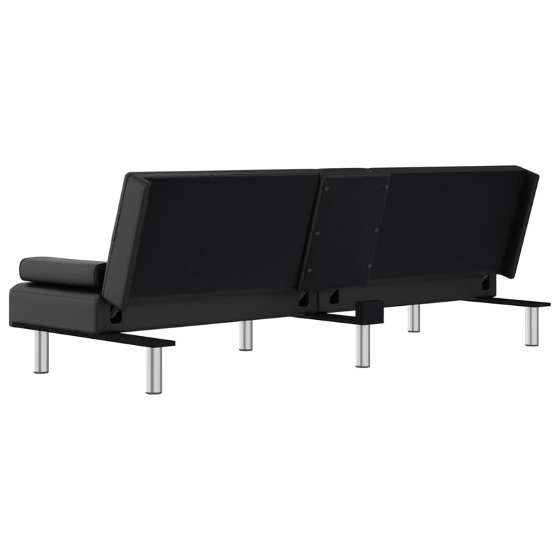 vidaXL Sofa Bed with Cup Holders Black Faux Leather
