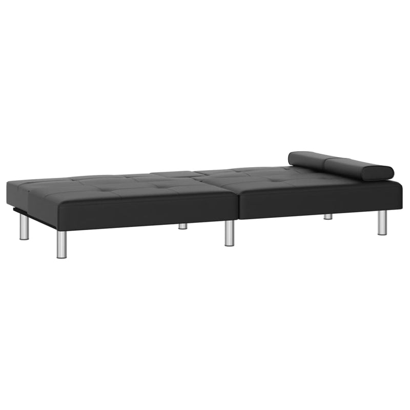 Sofa Bed with Cup Holders Black Faux Leather