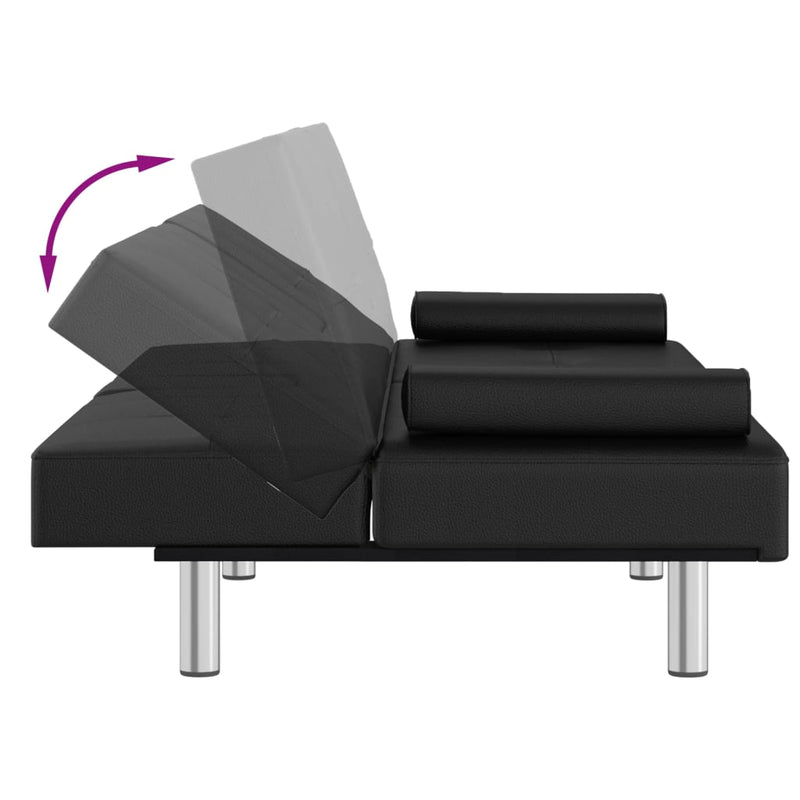 vidaXL Sofa Bed with Cup Holders Black Faux Leather