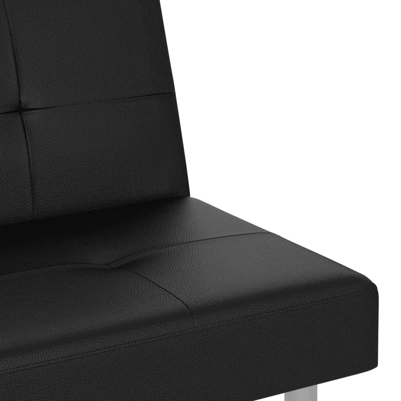 vidaXL Sofa Bed with Cup Holders Black Faux Leather