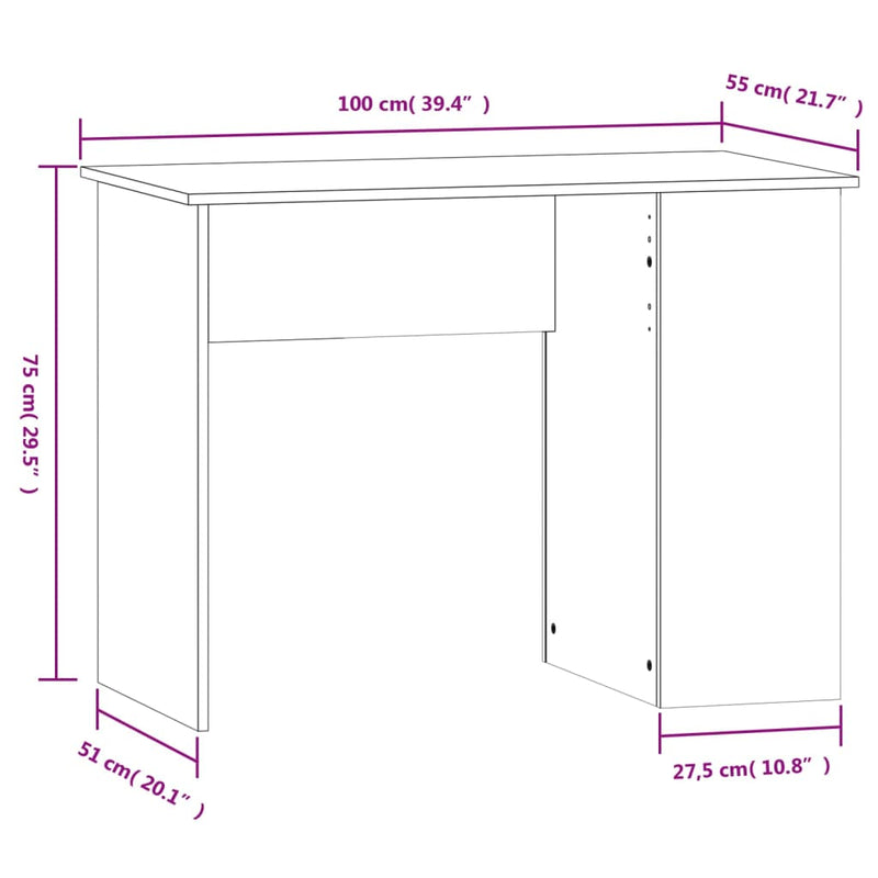 vidaXL Desk White 100x55x75 cm Engineered Wood