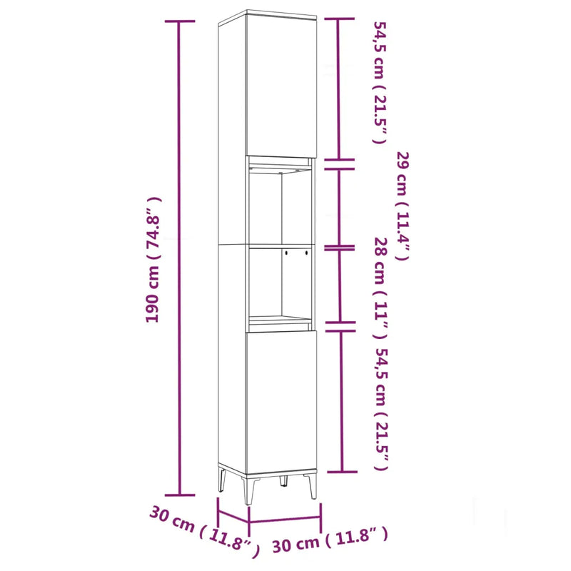 Bathroom Cabinet White 30x30x190 cm Engineered Wood