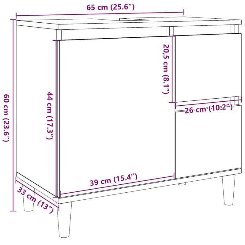 Bathroom Cabinet White 65x33x60 cm Engineered Wood