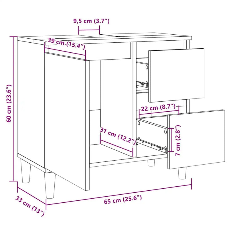 Bathroom Cabinet White 65x33x60 cm Engineered Wood