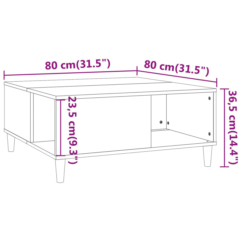vidaXL Coffee Table Black 80x80x36.5 cm Engineered Wood