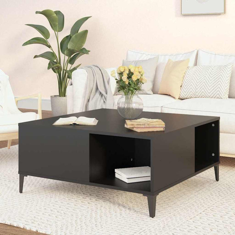 vidaXL Coffee Table Black 80x80x36.5 cm Engineered Wood