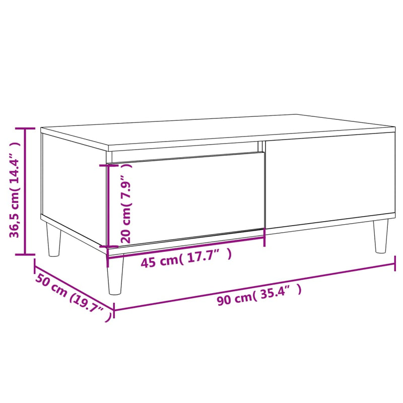 vidaXL Coffee Table High Gloss White 90x50x36.5 cm Engineered Wood
