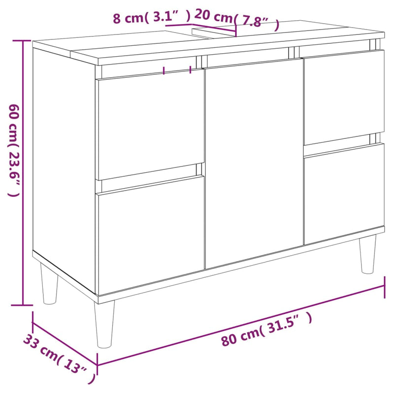 vidaXL Sink Cabinet White 80x33x60 cm Engineered Wood