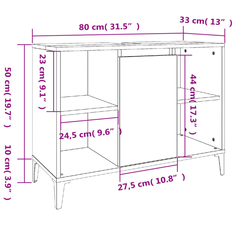 vidaXL Sink Cabinet Black 80x33x60 cm Engineered Wood