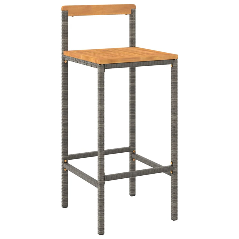 vidaXL Bar Stools 4 pcs Grey Poly Rattan and Solid Wood Acacia