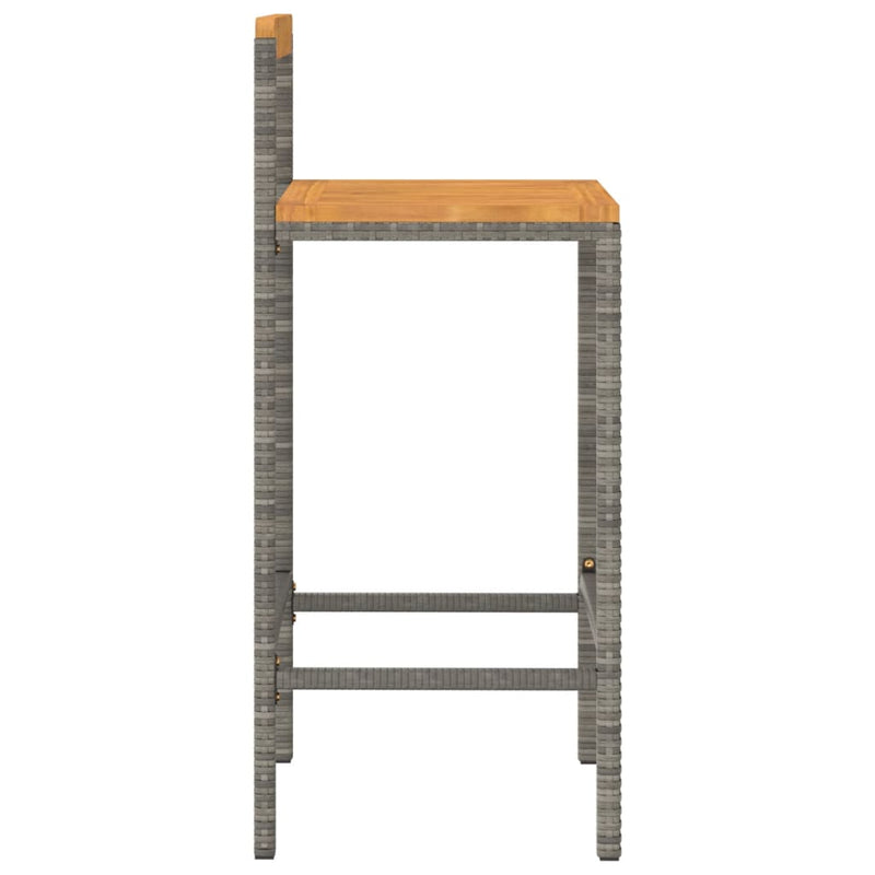 vidaXL Bar Stools 4 pcs Grey Poly Rattan and Solid Wood Acacia