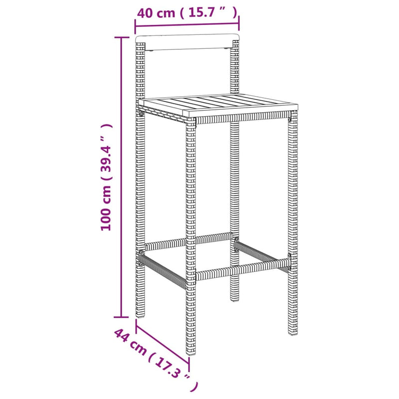 vidaXL Bar Stools 4 pcs Grey Poly Rattan and Solid Wood Acacia