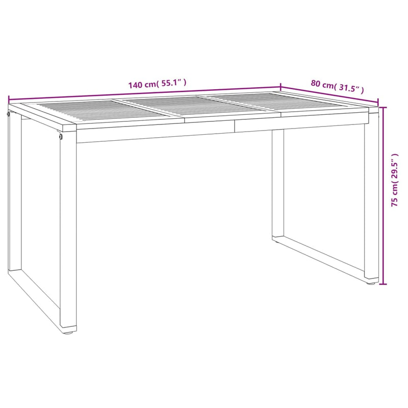 vidaXL Garden Table with U-shaped Legs 140x80x75 cm Solid Wood Acacia