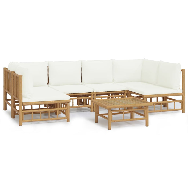 vidaXL 7 Piece Garden Lounge Set with Cream White Cushions  Bamboo