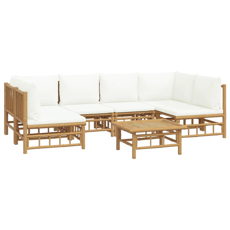 vidaXL 7 Piece Garden Lounge Set with Cream White Cushions  Bamboo