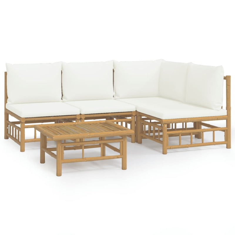 vidaXL 5 Piece Garden Lounge Set with Cream White Cushions  Bamboo