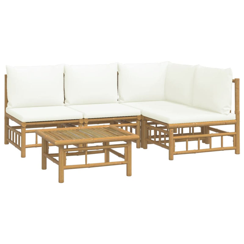 vidaXL 5 Piece Garden Lounge Set with Cream White Cushions  Bamboo